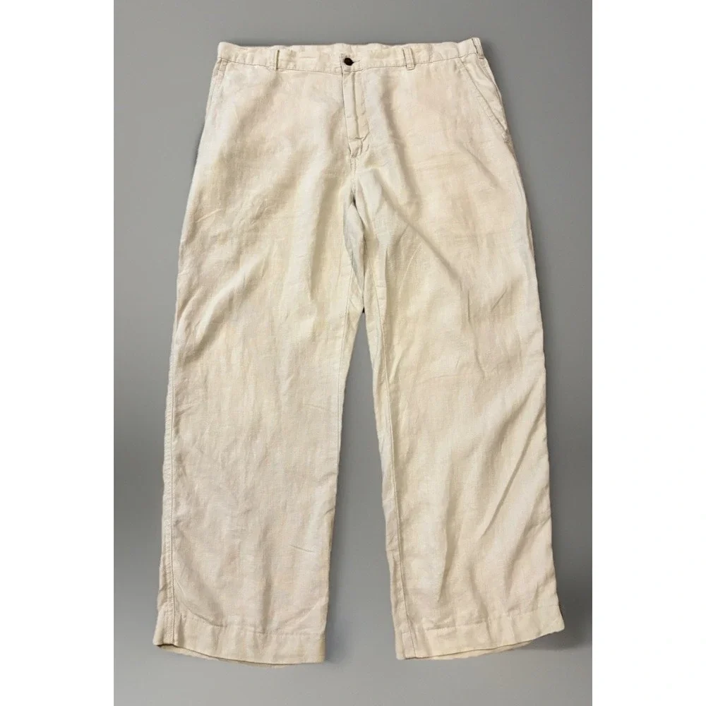 Jos. A. Bank Mens 38x27 100% Linen Pants Beige Tan Lightweight Tropics Pockets